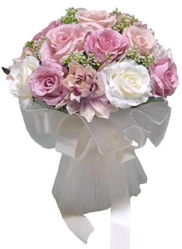 MINGZHE Bouquet da sposa per matrimonio, rose artificiali, bouquet da damigella d'onore, bouquet da sposa, decorazione di nozze, festa di nozze, festa in casa, rosa bianco