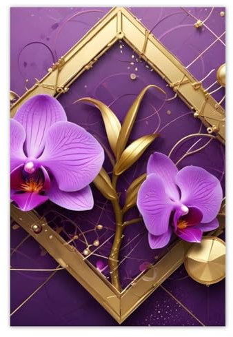H10400Z_NS1CL Stickers muraux Motif orchidées violettes et or 135 x 200 cm