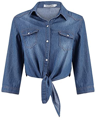 Jean boléro court pour femme - Veste courte en jean pour femme élégante - Veste en jean courte pour femme - Mariage - À nouer - Blouse en jean extensible - Veste de transition - Veste en jean pour