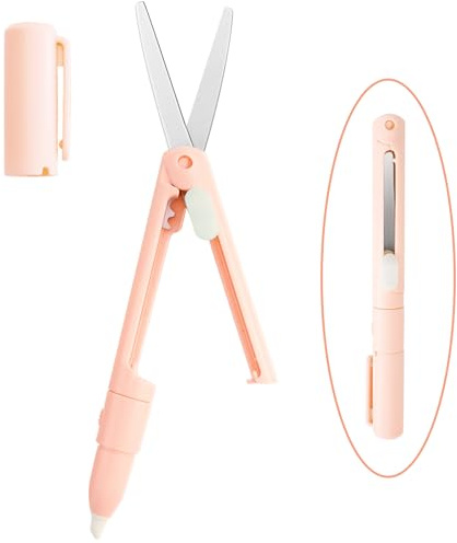 CCR Petits Ciseaux Portables, Stylo Ciseaux Avec Coupe - Papier En CéRamique, Ciseaux Pliants En Acier Inoxydable Pour éTudiants, Outils De DéCoupe De Bureau(Couleur Rose)