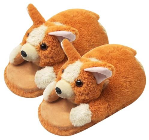 Openhahaha Zapatillas de Estar por Casa de Felpa con Diseño de Animales, Cálidas, Antideslizantes, Cómodas, 38-39 (Corgi, Adulto, Mujer, Medium, Letras, Sistema tallas calzado EU, Ancho)