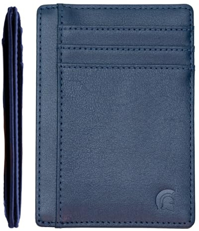 Powr Smal Herrplånbok i Äkta Läder - RFID-Skyddad Minimalistisk Kortplånbok med Tunn och Elegant Design, Praktiska Fack för Kreditkort, ID och Sedlar - Robust och Stilren Blå Färg