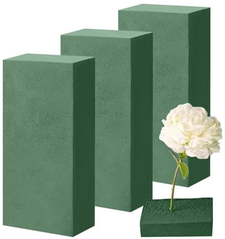 Kisbeibi Bloques de espuma de flores de 3 piezas, verde, absorbe agua, espuma floral, arreglos florales artificiales, suministros de floristería para bricolaje, arte, artesanía y bodas (22,5 x 10,5 x
