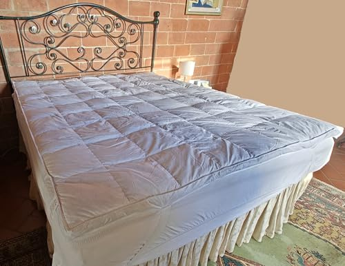 Vico Casa® Topper letto matrimoniale Double Soft 160x190cm - alto 7cm, in piuma naturale; tessuto 100% cotone; 4 elastici laterali