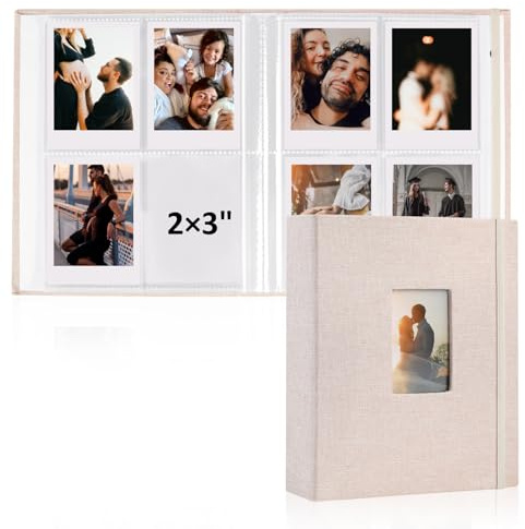 vivinin 2PCS Polaroid Photo Album, 2x3 Inch Pockets Mini Photo Album for 104 Pockets Hold 208 Pictures, Linen Hardcover Polaroid Album Book for Photos Family Anniversaries Baby Vacations (Off-white)