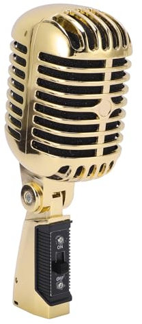 Microfono per Voce Dinamico retrò Classico, Microfono Pickup Vecchio Stile Vintage con Cavo XLR Femmina a 6,35 Mm, Microfono da Studio Cablato Microfono Vintage per Cantare (GOLD)