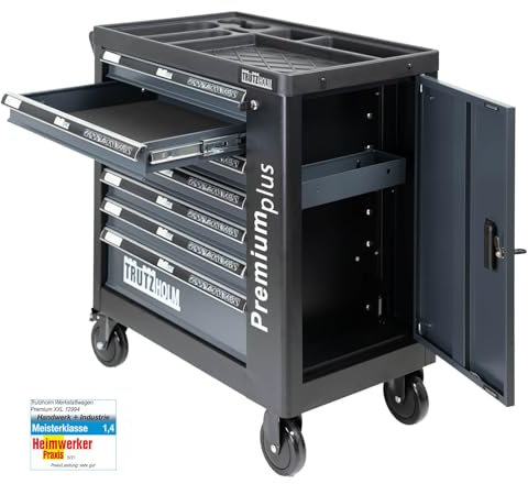 TRUTZHOLM Werkstattwagen Premium Plus unbestückt 7 Schubladen Seitentür Softclose Zentralverriegelung abschließbar Werkzeugwagen ohne Inhalt leer für Werkstatt Anthrazit
