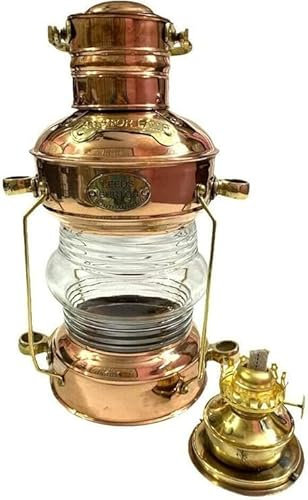 Antike Laterne für Zuhause und Büro, Dekoration, Kupfer und Messing, 35,6 cm, Öllaterne, nautische Maritime Schiffslampe, Heimdekoration, Bootslicht, dekorative nautische Öllampe