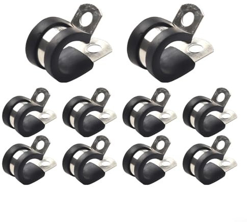 Stainless Steel Cable Mounting Hose Pipe Clamp, 10PCS Rubber Lined P Clips (14mm)