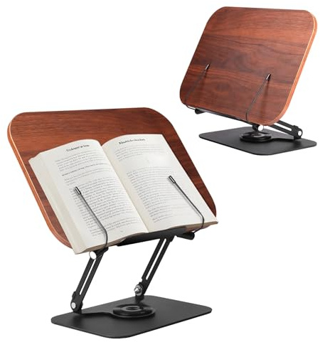 Verstellbarer Buchständer Aus Holz – 360° Drehbarer Leseständer, Klappbar & Höhenverstellbar, Kochbuchhalter Mit Seitenclips Für Bücher, Tablet, Laptop & Rezepte – Retro Design