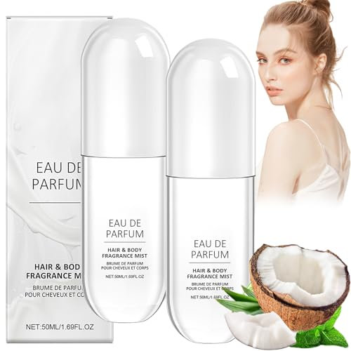 Vanille-Haut-Körperspray, Vanille-Haut-Parfüm, Vanille-Kokos-Parfüm, Haar- und Körperspray für Frauen und Männer, lang anhaltendes Vanille-Parfümspray (2 Stück)