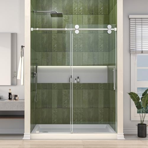 Mainzel Frameless Sliding Shower Door, 56-60 W × 76 H, Shower Glass Door, SGCC-Certified 3/8 (10 mm) Tempered Glass, Double Sided Easy Clean,Walk-in Shower Door, Minimalist Style, Silver