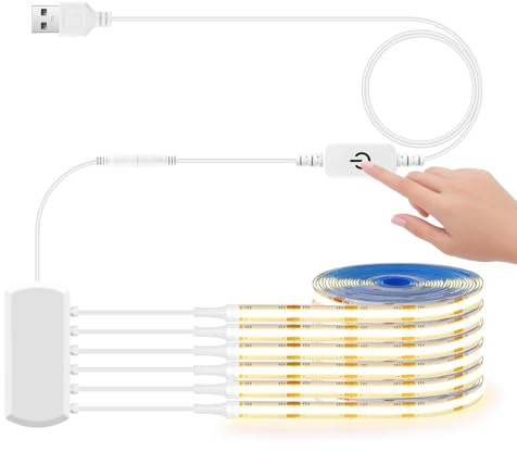 LRGBST 6 piezas 1M tira led de COB blanca cálida, tira led de COB dimmable de 5V USB con interruptor del dimmer táctil para los paneles acústicos bajo la iluminación del gabinete