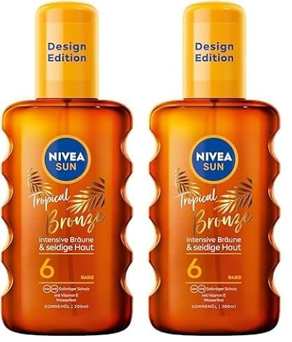 NIVEA SUN Tropical Bronze Ölspray LSF 6 (200 ml), Sonnenschutz für langanhaltende Bräune ohne Selbstbräuner, Sonnenspray mit Carotin-Extrakt und Vitamin E (Packung mit 2)