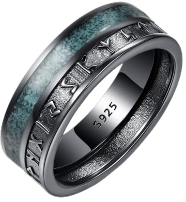 ADMETUS Ring Schwarz Herren Silber 925 Ring Türkis Schmuck Wikinger Ringe Geschenke für Herren Männer Ringe Größe 54.4