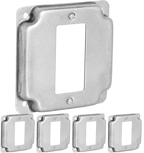 (5 Pack) Airmont Products 1-Gang Rocker Switch Electrical Box Cover - 4 Inch Square 1/2 Inch Raised Galvanized Steel Cover for Exposed Work - Surface Mount Junction Box Cover for Rocker Switches