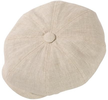 TOP-EX Sommer Flatcap Herren aus 100 Prozent Leinen Beige Atmungsaktiv Schweißableitend Leicht 8-Panel Schiebermütze M/L