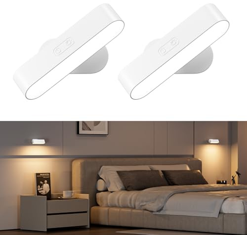 Hensam Battery Operated Wall Lights, Rechargeable LED Wall Sconce Set of 2 | Dimmable 5 Color Temps, Wireless Stick On Magnetic Wall Lamps for Bedroom,Living Room,Picture, Hallway,Stairway, 360° Rotate
