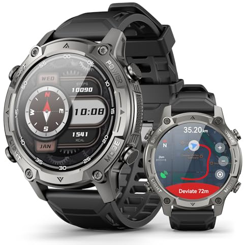 SOUYIE Smartwatch Herren mit GPS,Offline-Karten & 6-Satelliten-Navi, 5ATM Wasserdicht, 21 Tage Akku, KI-Sprachassistent, 178 Sportmodi, Fitness Tracker mit Pulsuhr & Schlafmonitor für Android iOS
