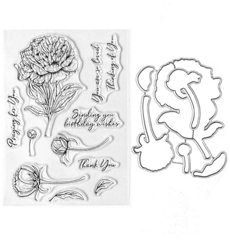 Blume Silikon Stempel und Metall Stanzschablone für Kartenherstellung | Stampin Up Stempel und Stanzen Set für DIY Scrapbooking Prägeschablone, Fotoalbum Dekorative