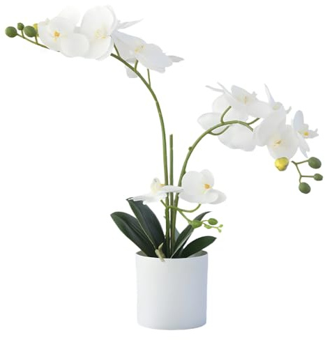 Jonuin Artificial Orchid Flowers in Pots, Artificial Orchid, Realistic Fake Orchids, Faux Orchid Plant, Film Orchid Phalaenopsis for Indoor Home Office Wedding Decor, Table Centerpieces (White)