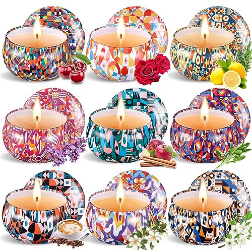Purpledi Doftljusset, naturligt sojavax ljusset (9-pack), doftljus, presentset för kvinnor, 2,5 oZ bärbara reseljus för stressreducering, avslappning av kroppen