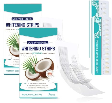 Tiras blanqueadoras de dientes con coco y menta, tiras blanqueadoras con fórmula natural, suaves para el esmalte dental, eliminador seguro de manchas de dientes para una sonrisa más brillante (2)