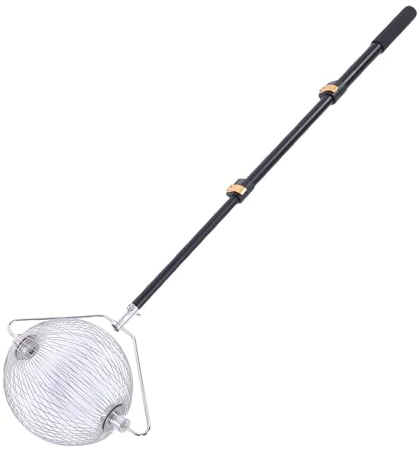 Focket Nut Gatherer, Stainless Steel Nut Collector with Telescopic Aluminium Alloy Pole, S Size Adjustable Picker Upper Roller for Chestnuts, Tennis Balls, Baseballs and Acorns