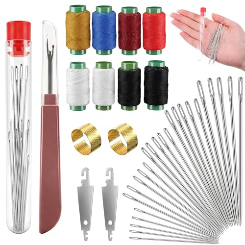 39PCS Hand Sewing Steel Needles, Steel Needles for Hand Sewing Needle and Thread Kits, Threader and Needle Repair Kit Stainless for Beginners & Daily Use