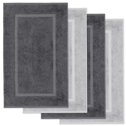 Lavea® 4er Set Badematte, Badteppiche 50×80 cm, Badvorleger rutschfest, 100% Baumwolle Frottier, 800 g/m² extra saugstark, waschbar 60°C, Serie Elena, Badvorleger, 4er Set, Anthrazit, Silber