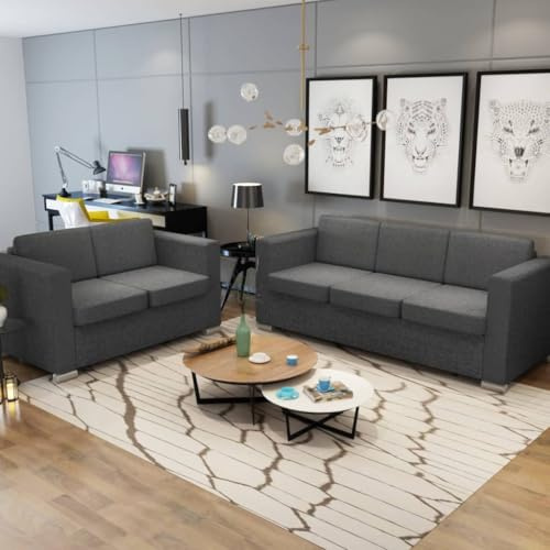 CKioict Zweiteilige Sofagarnitur Stoff Dunkelgrau 4-teilig mit 2-Sitzer und 3-Sitzer Sofa Modernes Wohnzimmer Set Polstergarnitur