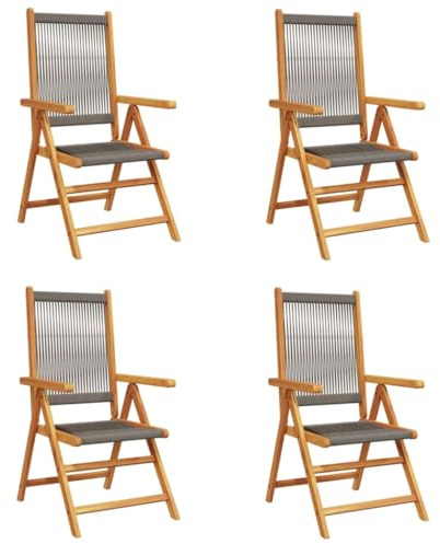 Mokuyary Trädgårdsstol, justerbar uppsättning om 4, grå, massivt trä, akacia, balkongstol, terrassstolar, matstolar för terrass, trädgård, balkong