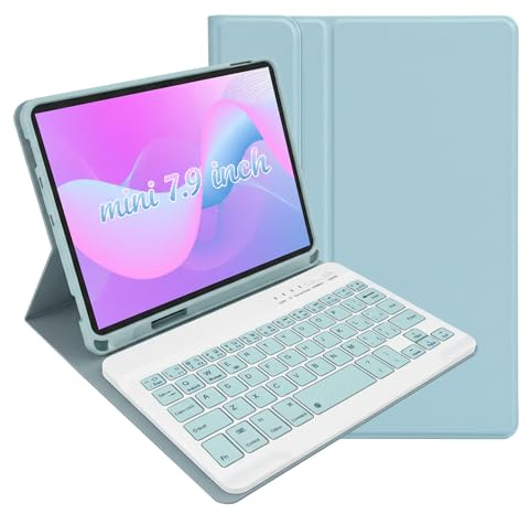 leleyo Funda Teclado para iPad Mini 1/2/3/4/5 7.9,Azul | Cover con Teclado inalámbrico magnético extraíble stand QWERTY