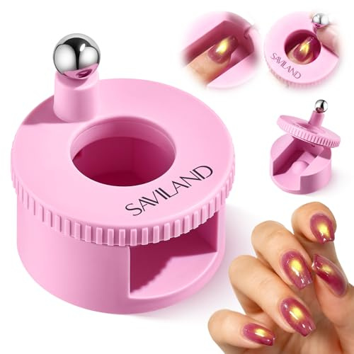 SAVILAND 3S Instant Focus Cat Eye Magnet for Nails: N52 Strong Nail Magnet Tool with Zero-Friction Dial & Anti-Shake Base Salon Quality Glass Bead Cat Eye Effect for Beginners, Easy to Use at Home