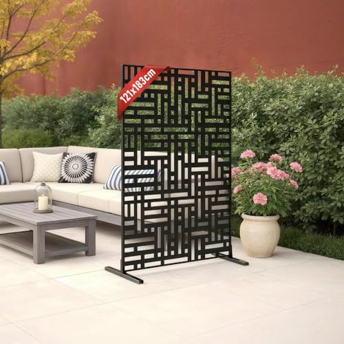 Suusolny 3-teilig Paravent Sichtschutz Metall Schwarz 121×183×40cm, Freistehender Raumteiler Trennwand Indoor Outdoor, Moderne Stellwand für Balkon Terrasse Garten und Wohnbereich