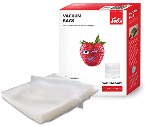 Solis Vakuumierbeutel, 50x Beutel: 20 x 30 cm, Einschweißbeutel für Vakuumiergerät/Gefriertüren für Vakuumierer, Wiederverwendbar