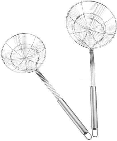 Elinala Schaumlöffel, Edelstahl, 2-teilig, mit Griff für heiße Töpfe, Frittieren, Nudeln und Ölfilterung