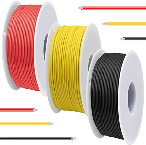 DAOKAI 30 Gauge Silicone Wire 600V 30 AWG Stranded Tinned Coated Copper Wires 3 Color (Black, Red, Yellow) 7m/23ft Each Electrical Cable Hook Up Wire Kit for 3D Printer, Model Car
