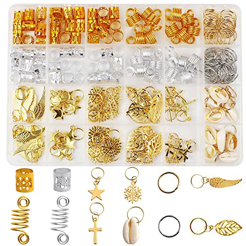 220 Pezzi Gioielli per Capelli Treccia, Treccia Metallo Polsini per Capelli, Accessori per Dreadlocks, Perline a Treccia Capelli con Scatola, per Trecce, Decorazione Dreadlocks (Oro e Argento)