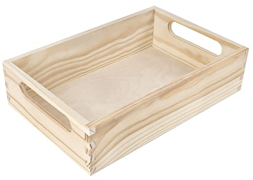 Creative DECO Grande Caja Madera Decorativa Almacenaje | 29,5x19,5x6,5 cm (+/- 1cm) | Asas | Cesta Cajón Baúl Cofre Navidad Decoupage Decorar Fruta Documentos Objetos Juguetes Herramientas