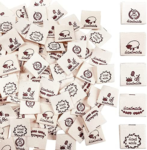 Handmade Stoff Labels, Labels Tags Stoff, Etiketten,Textiletiketten Kleideretiketten Handmade Etiketten Nähen Handgefertigtes Etikett Handmade Stoffetiketten (100PC)
