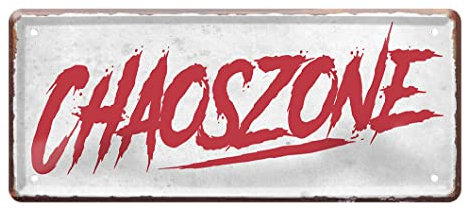 Chaoszone Schild - lustiges Türschild mit witzigem Spruch - Blechschilder Deko für Arbeit Büro Betrieb Firma Kinderzimmer Jugendzimmer Eingang Flur - 28x12cm