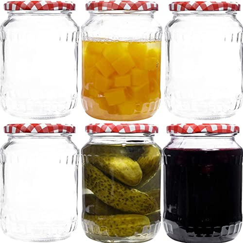 mikken 6x Einmachglas 720ml mit Deckel TO 82 rot-weiss inkl. Etiketten