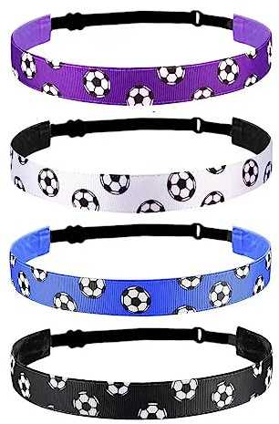 WEIPUER 4 Stück verstellbare elastische rutschfeste Fußball Stirnband Mädchen Sport Fußball Haarband Athletischer Sport Stretch Stirnbänder Haarschmuck für Mädchen