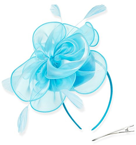 DRESHOW Femmes Fascinator Chapeau Fleur Mesh Plume Mariage Dames Day Bandeau et Clip Cocktail Tea Party Chapeau