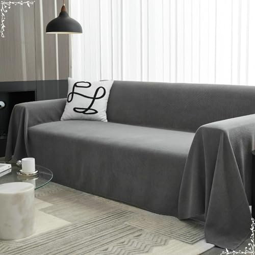 Ayoiow Sofa Überzug Kort Sofabezug Grau Sofahusse 3 Sitzer Chenille Einfarbig