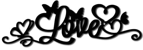 CREATCABIN Décoration Murale en Métal avec Mot Noir à Suspendre - Papillon en Fer - Décoration Murale en Forme de Lettre - Sculpture Ajourée - Ornement Minimaliste pour Jardin, Maison, Balcon 30x10 cm