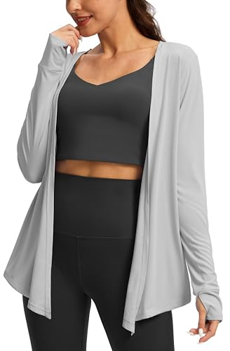 Women's UPF 50+ Sun Shirt Long Sleeve UV Sun Protection Shirts Lightweight Cardigan for Women with Pockets SPF Swim Cover Up (Light_Grey,M)