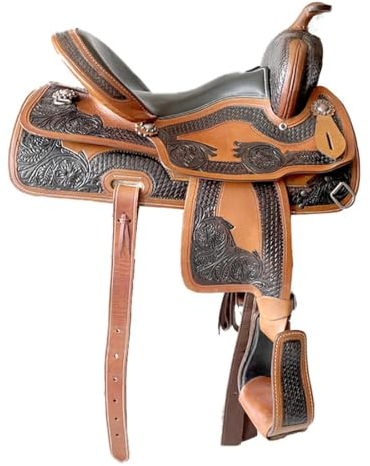 Western Horse Sadel Set, 15-16 tums Racing Trail Equestrian Horse Sadel, Premium lädersadel for hästar, (Size : 16inch)