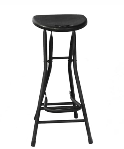 XIZUNRU 28 inch Black Folding Bar Stool,Folding Stool for Adults Foldable Stools with Handle,Collapsible Heart-Shaped Folding Counter Height Stools Chair for Camping Kitchen,Loads 250 Lbs,1 Pack